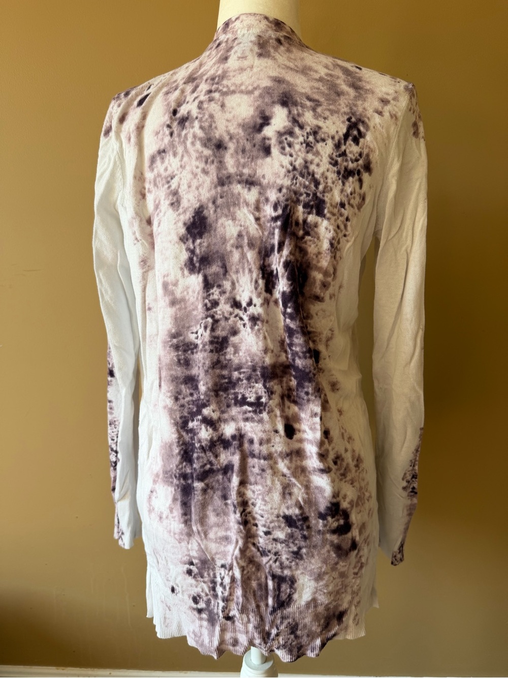 Simply Vera Vera Wang Purple White Tie Dye 100% Cotton V-Neck Cardigan Top - Picture 2 of 5